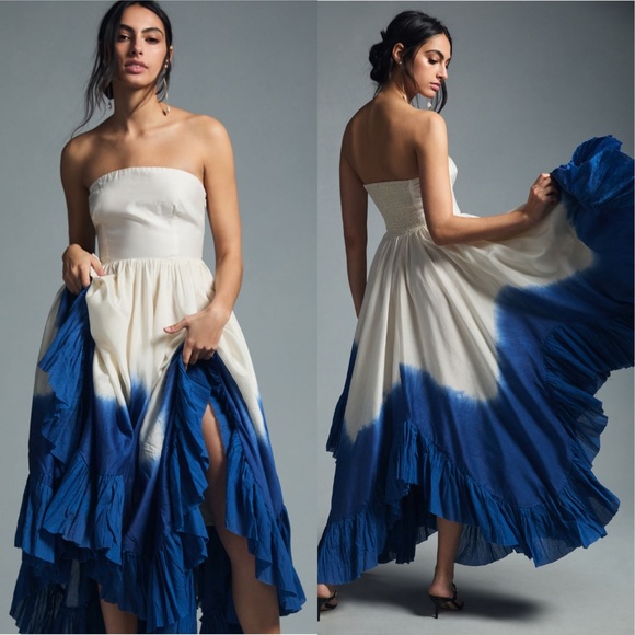 NWT Anthropologie Samant Chauhan Strapless Ombre Cotton/ Silk Pockets Maxi Dress - Picture 3 of 14